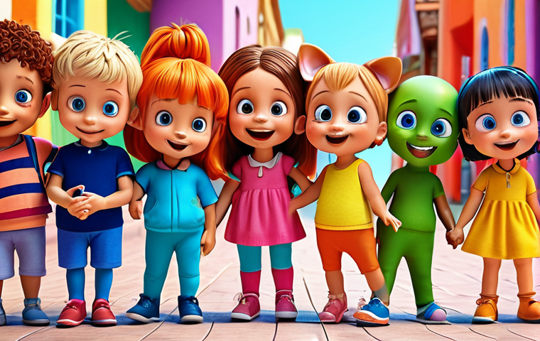 **A group of colorful, cute, and innocent Teenieping characters, each with unique features, playing together in a bright and cheerful world, emphasizing friendship and teamwork.**