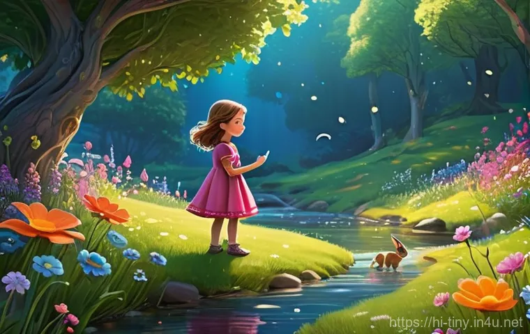 티니핑 제작진의 다음 작품 - **Prompt:** A whimsical and enchanting scene featuring a kind-hearted young girl, around 8 years old...