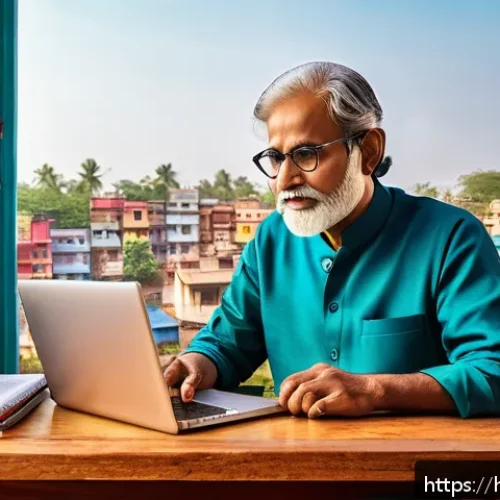 Home 17 티니핑 영어판 대사 감수 방법 - A detailed and vibrant illustration of a Hindi-speaking writer sitting at a wooden desk, deeply focu...